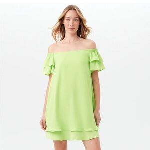 Trina Turk Green off the shoulder dress